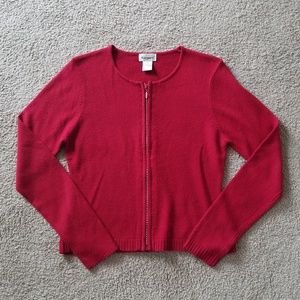 Vintage Y2K Airport Red Rhinestone Zipper Cardigan Sweater Medium